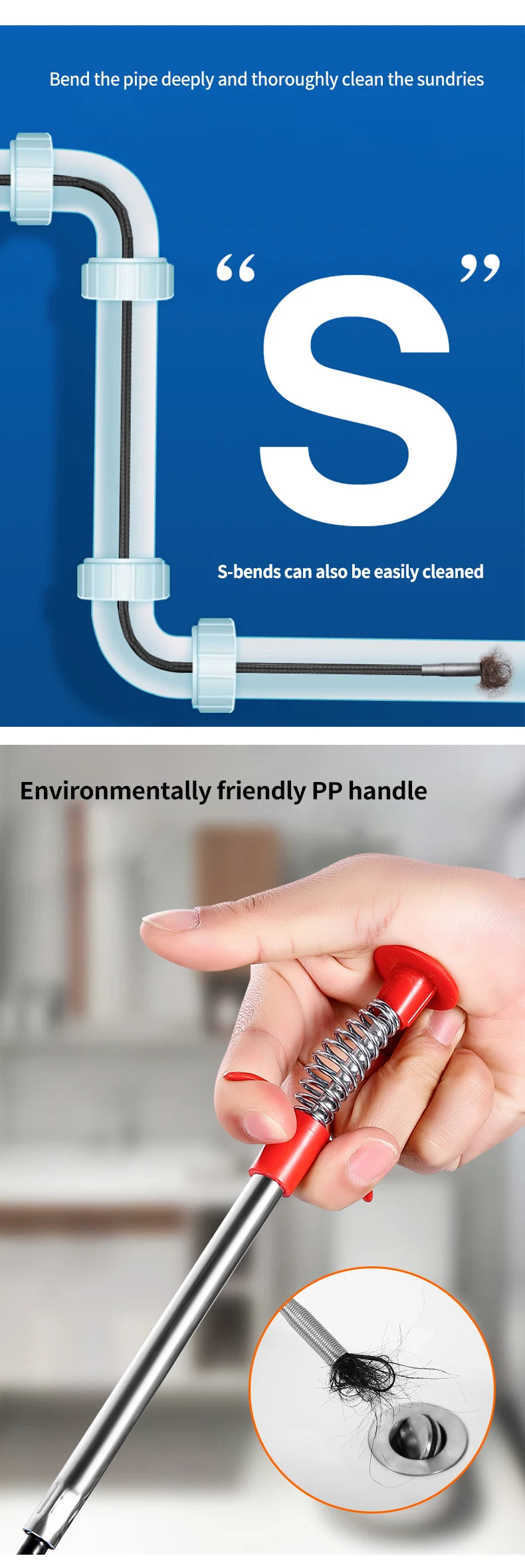 Spring Pipe Dredging Tool, Drain Cleaner for Kitchen