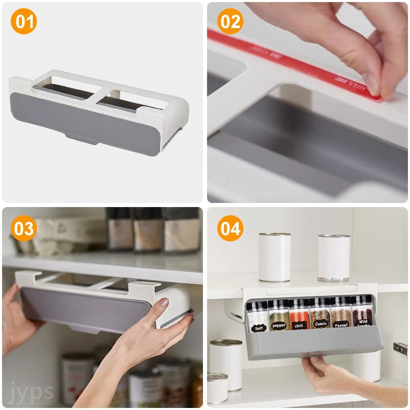 Wall-Mounted Self-Adhesive Spice Rack Organizer