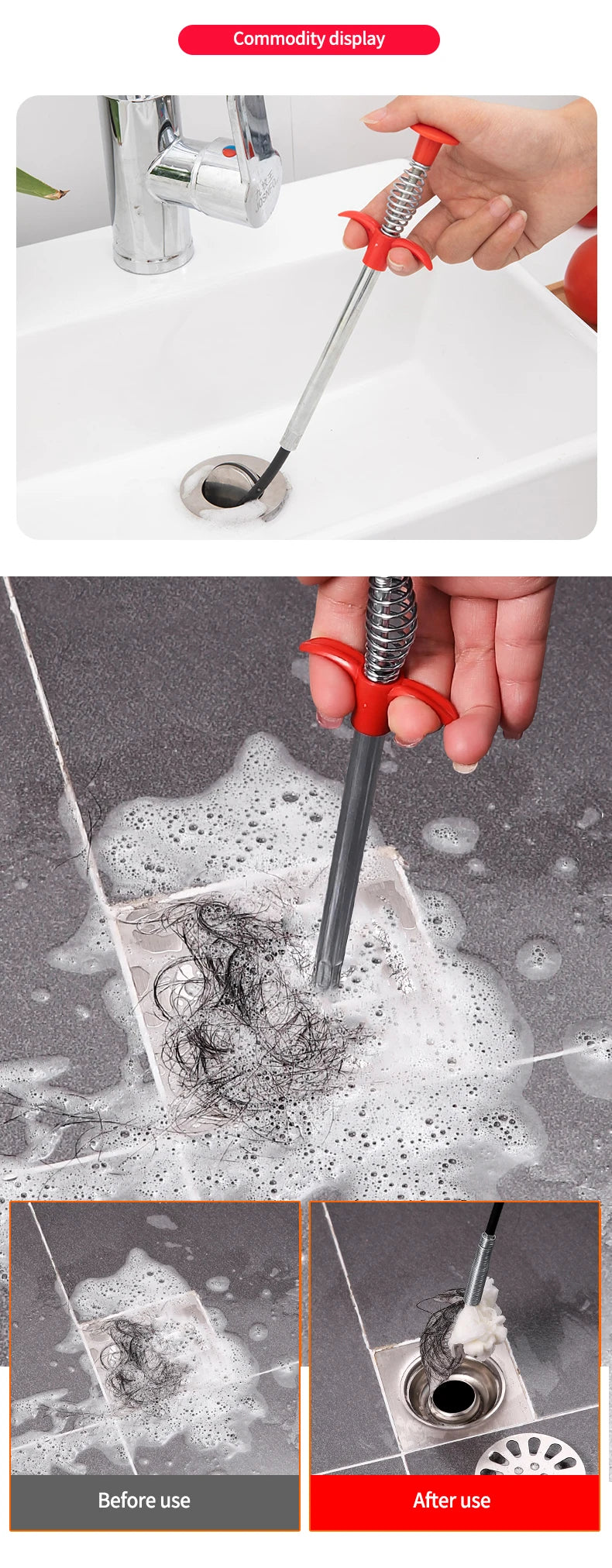 Spring Pipe Dredging Tool, Drain Cleaner for Kitchen