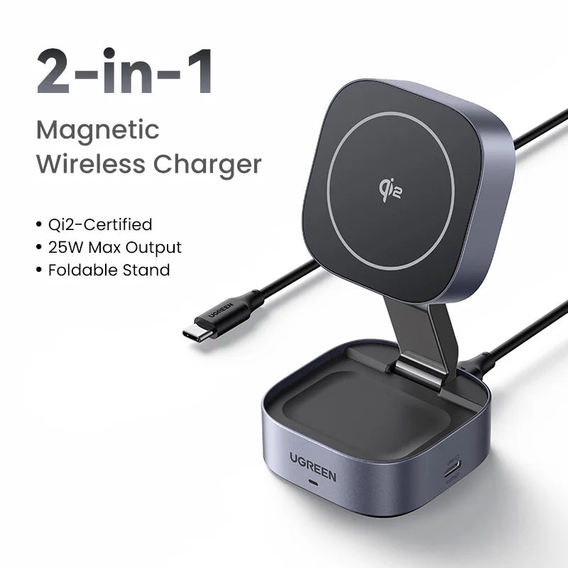 25W Magnetic 2-in-1 Wireless Charger Stand