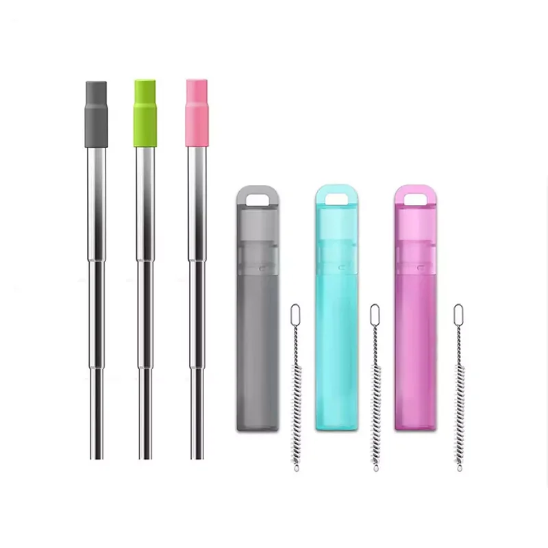 Telescopic Reusable Stainless Steel Straws with Case