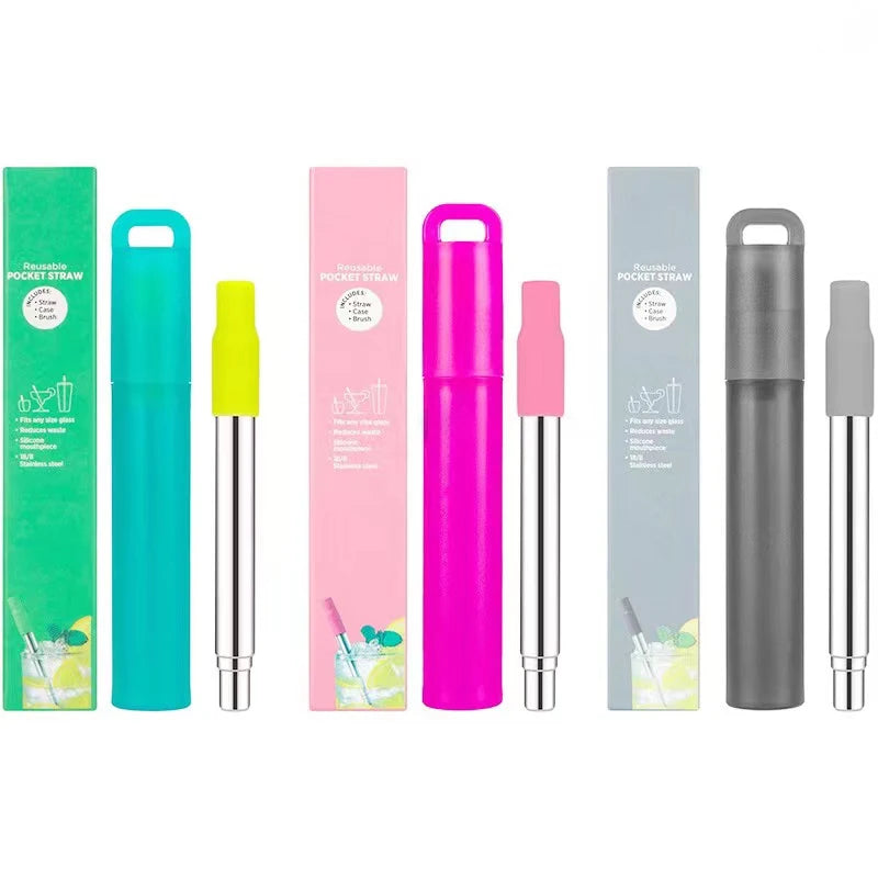 Telescopic Reusable Stainless Steel Straws with Case