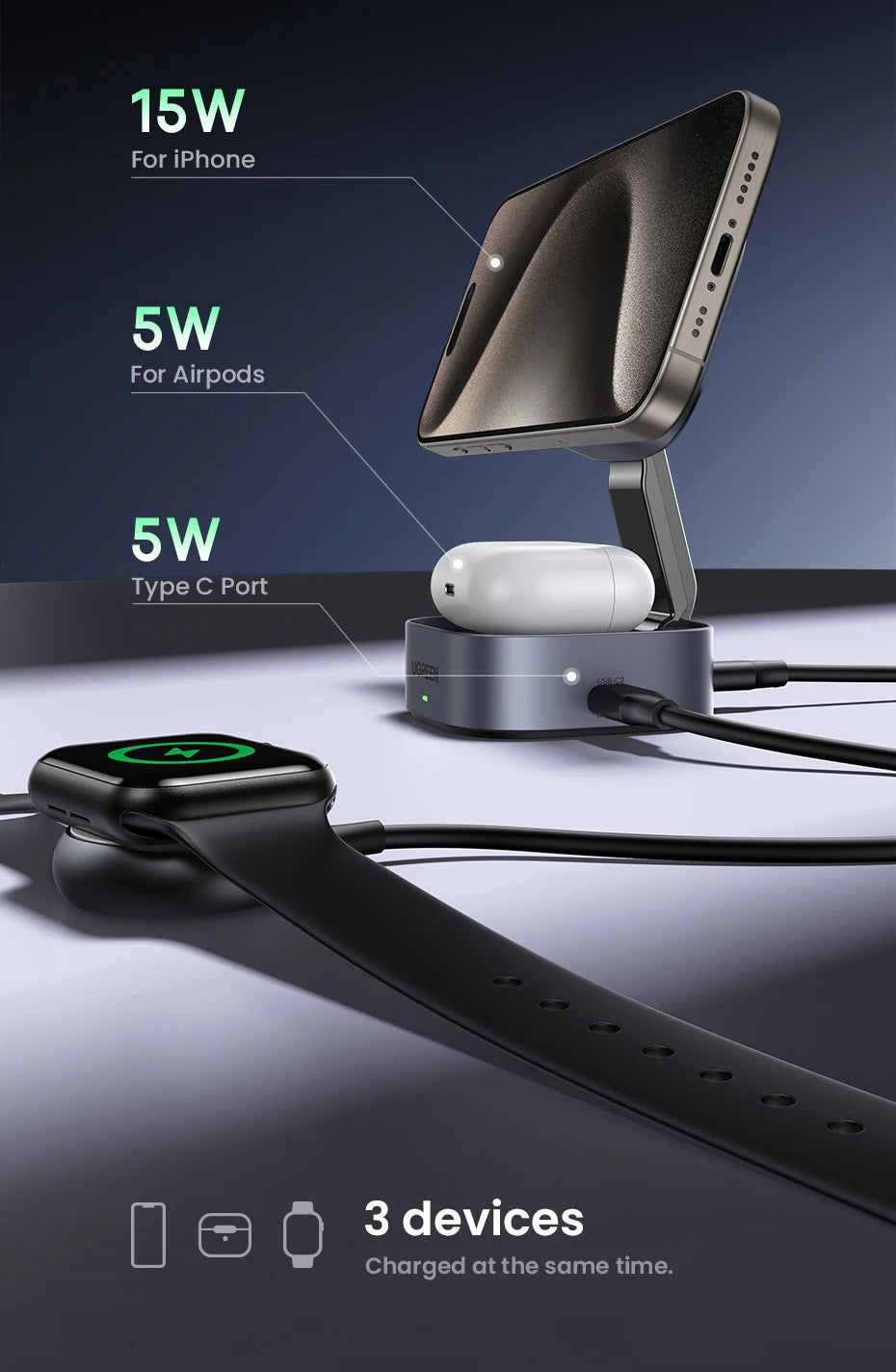 25W Magnetic 2-in-1 Wireless Charger Stand