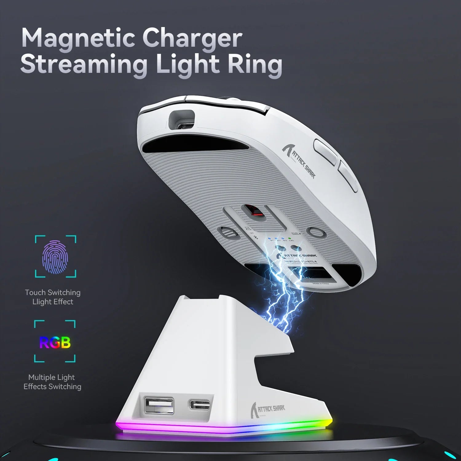 RGB Bluetooth Tri-Mode Gaming Mouse with Magnetic Base