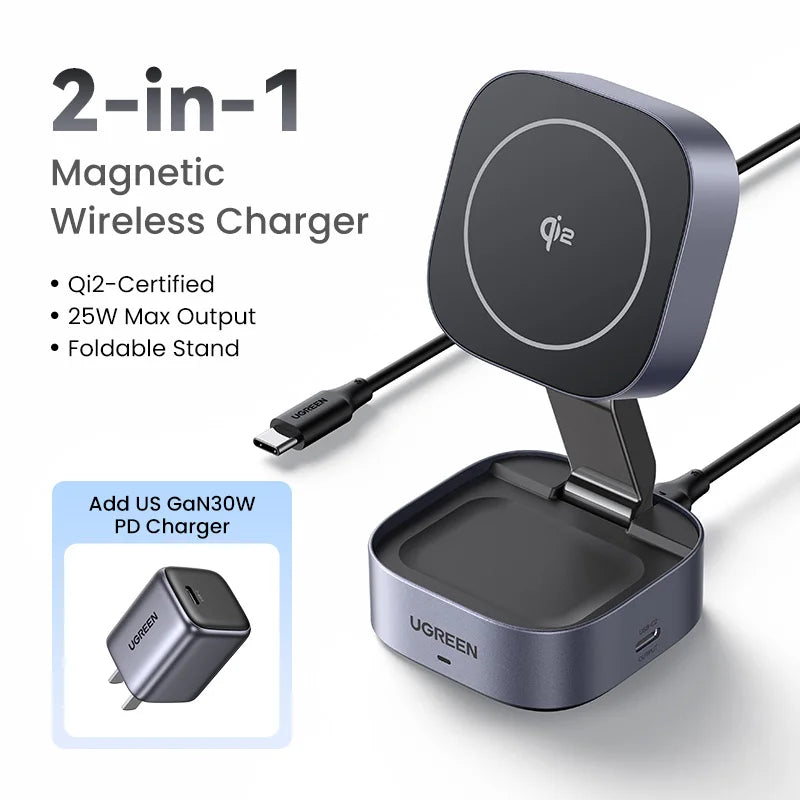 25W Magnetic 2-in-1 Wireless Charger Stand