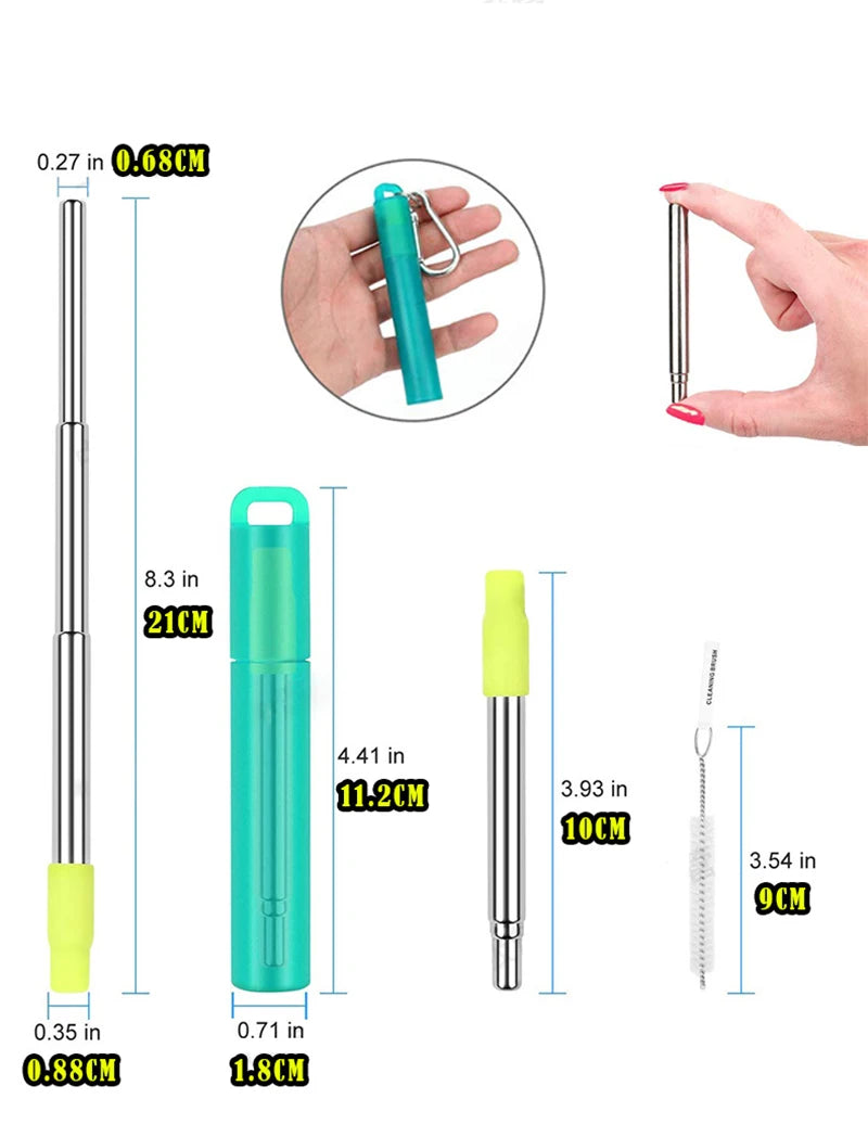 Telescopic Reusable Stainless Steel Straws with Case