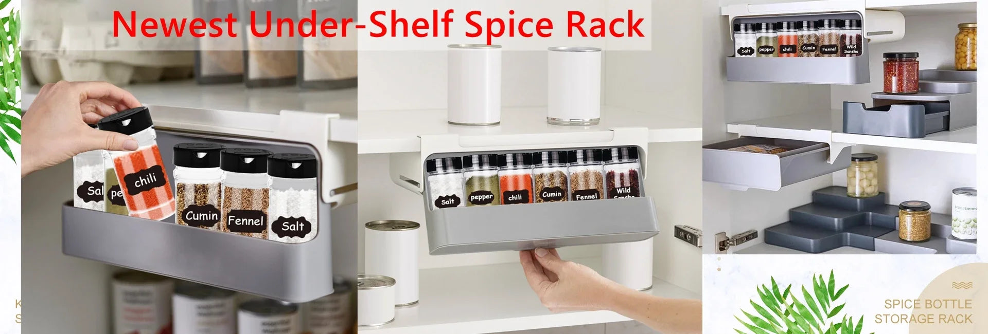 Wall-Mounted Self-Adhesive Spice Rack Organizer