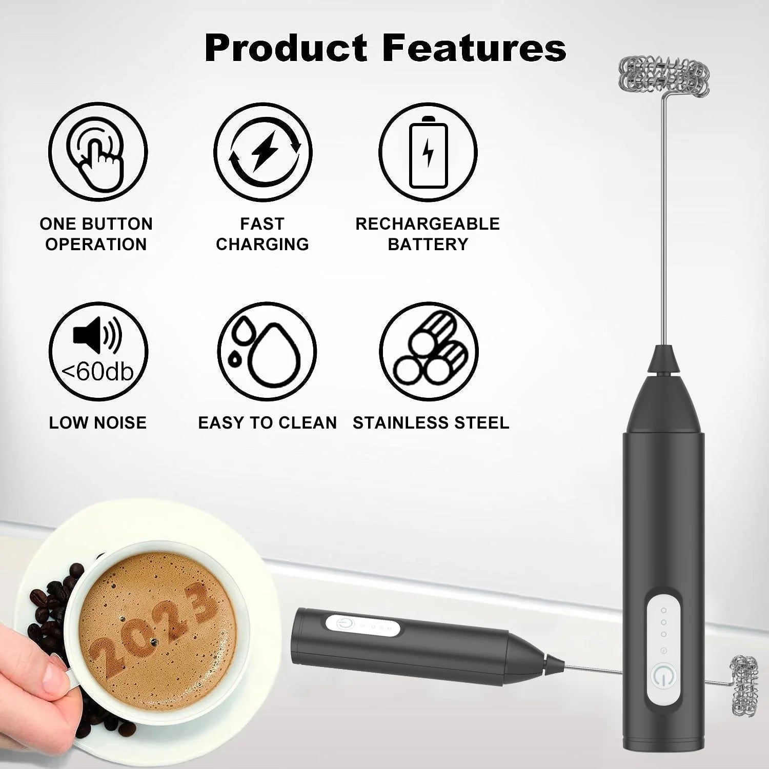 USB Rechargeable 3-Speed Mini Milk Frother