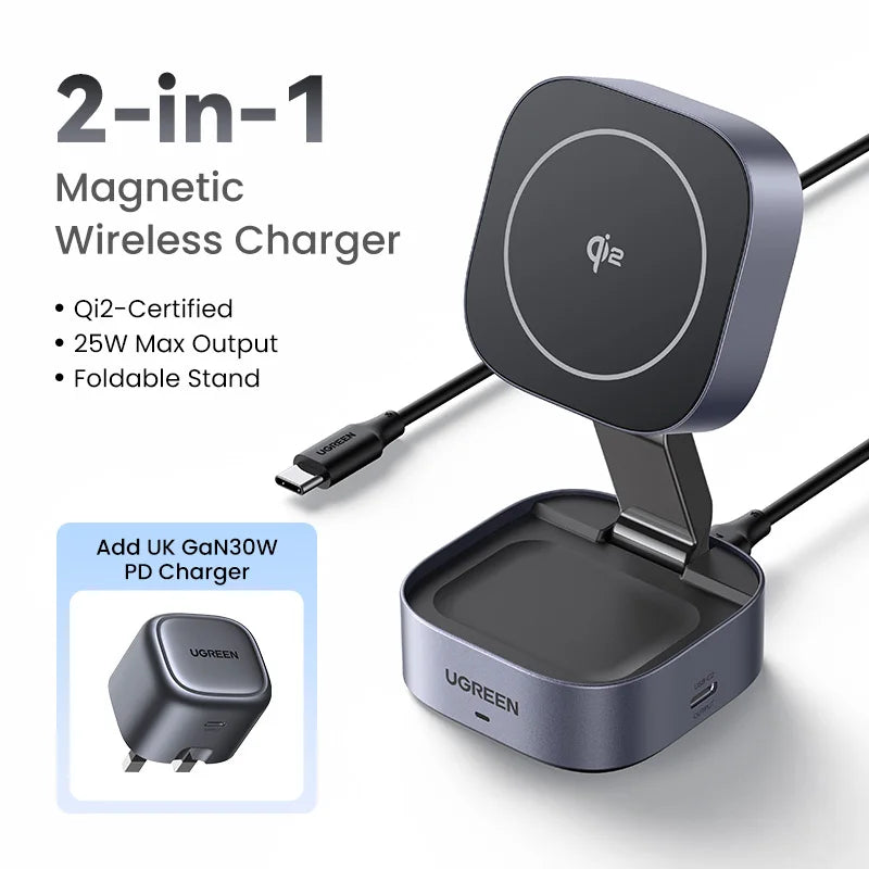 25W Magnetic 2-in-1 Wireless Charger Stand