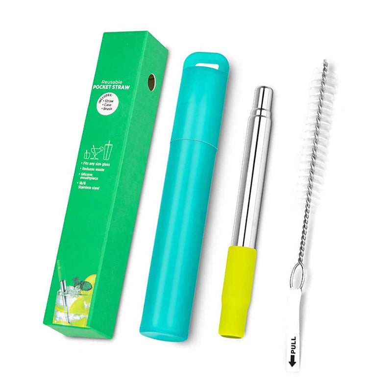 Telescopic Reusable Stainless Steel Straws with Case