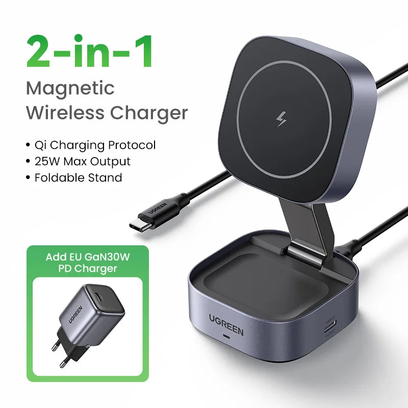 25W Magnetic 2-in-1 Wireless Charger Stand