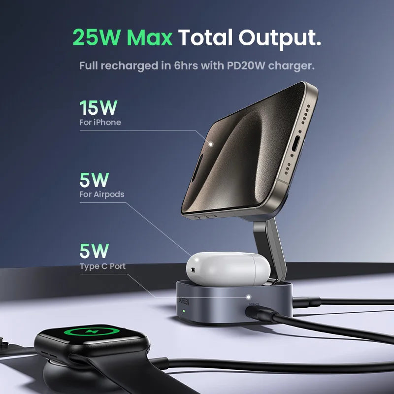 25W Magnetic 2-in-1 Wireless Charger Stand