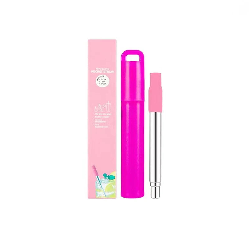 Telescopic Reusable Stainless Steel Straws with Case