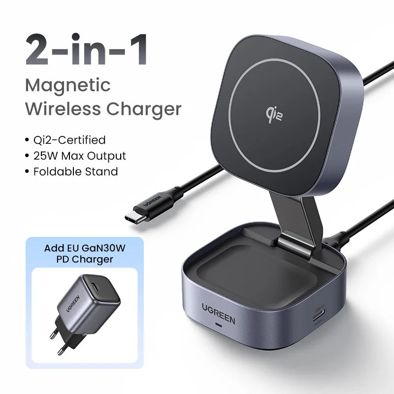 25W Magnetic 2-in-1 Wireless Charger Stand