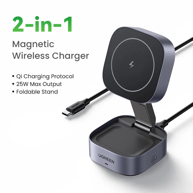 25W Magnetic 2-in-1 Wireless Charger Stand