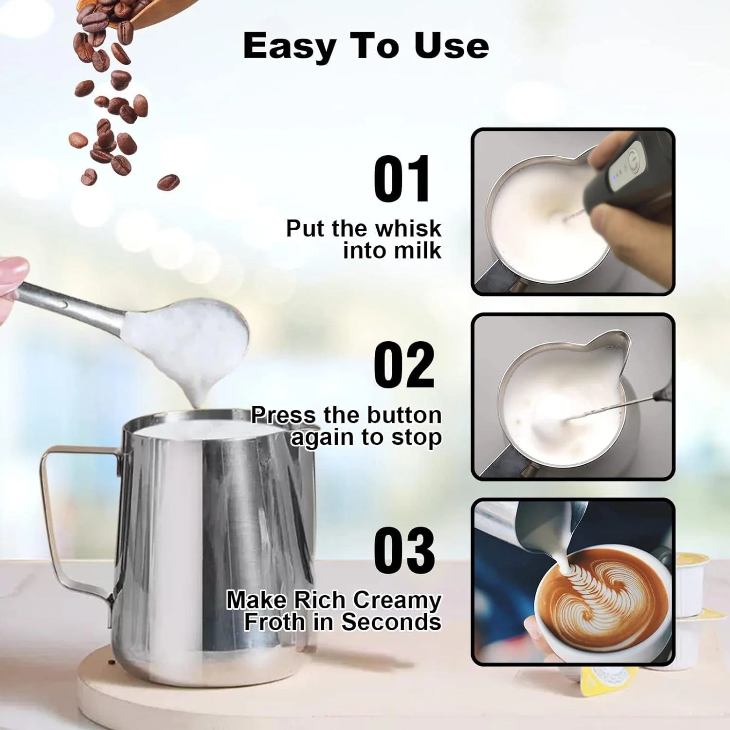 USB Rechargeable 3-Speed Mini Milk Frother