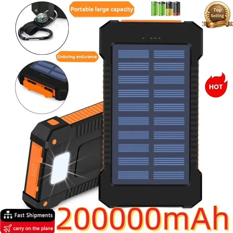 Large Capacity Solar Powerbank Portable Fast Charging 200000mah