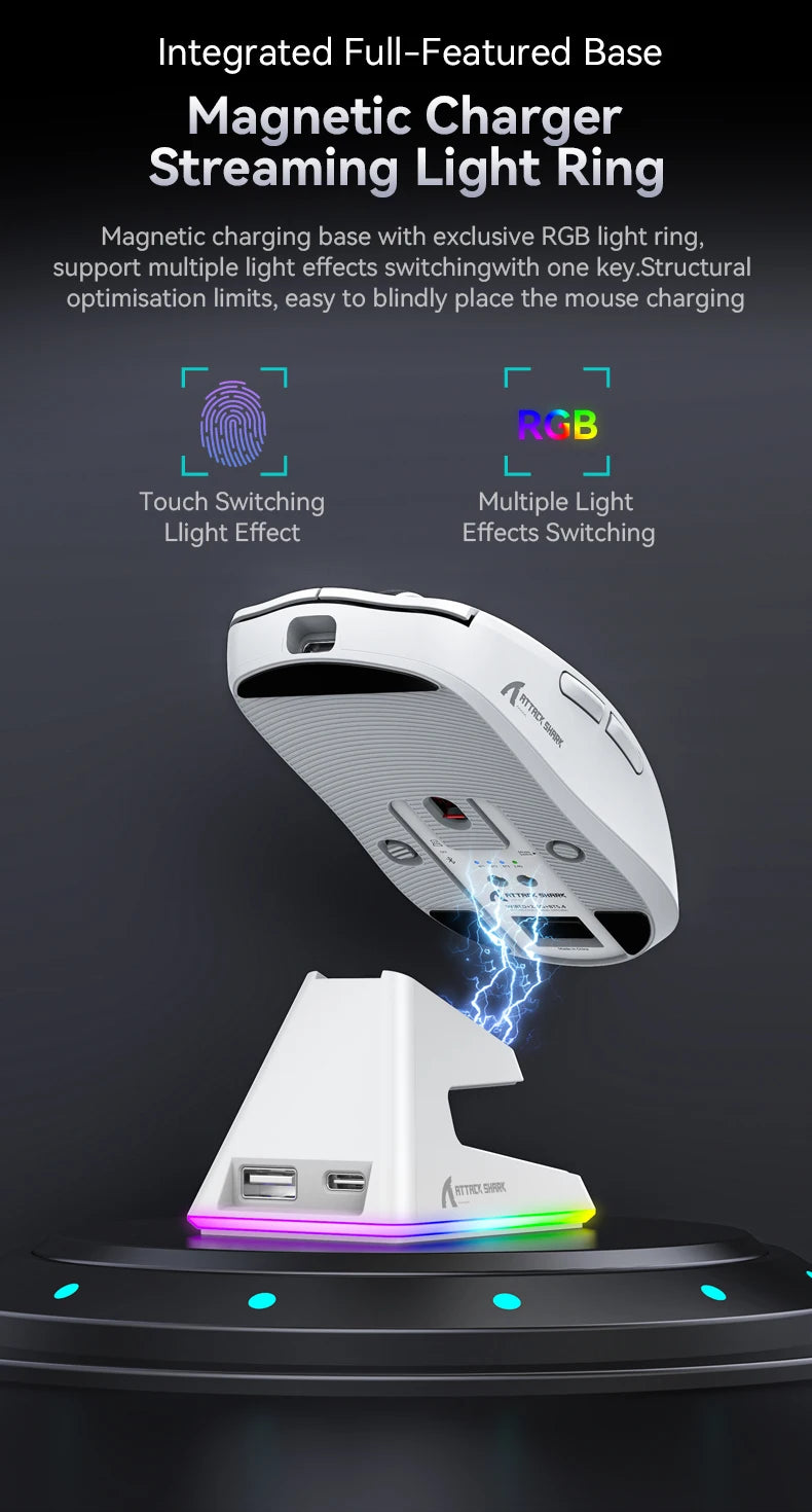 RGB Bluetooth Tri-Mode Gaming Mouse with Magnetic Base